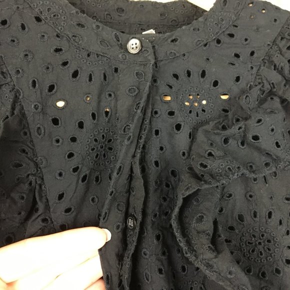 Madewell Top XS Blouse Long Sleeve Black Eyelet Ruffle Lace Career Gothic Romanc - Picture 3 of 12